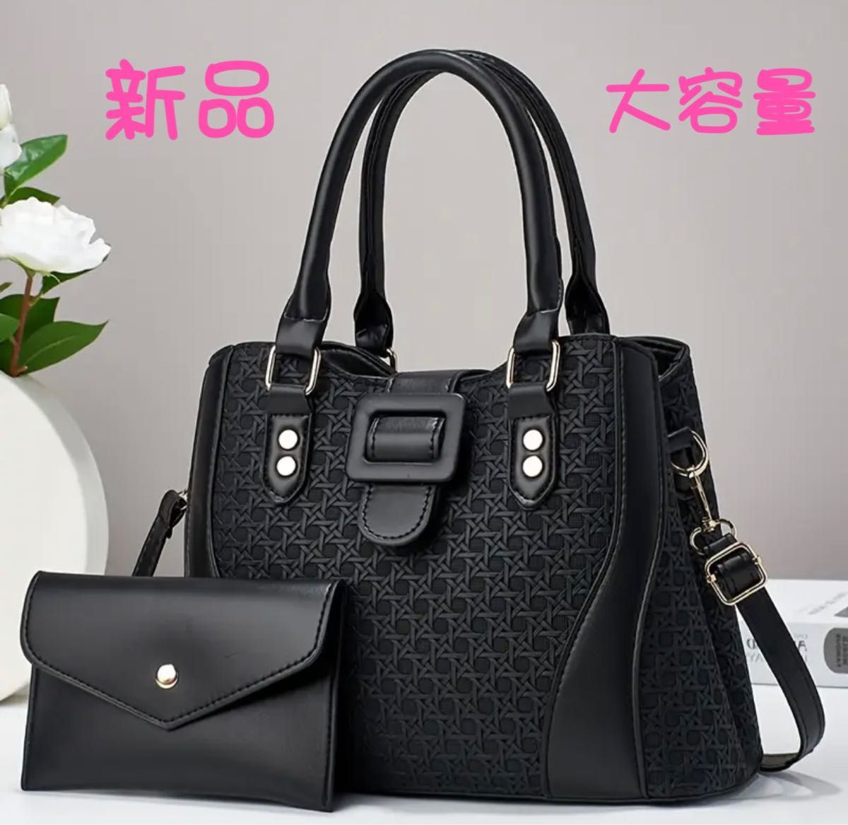 单肩包 斜挎 PU 皮革 黑色 口袋 女士包 2way 手提包 全新 女士背包