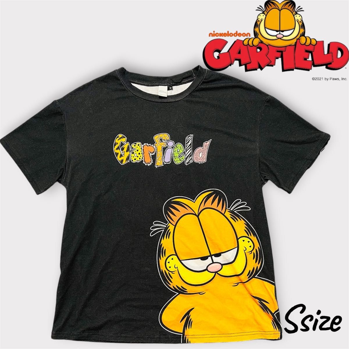 GARFIELD T-shirt, short sleeves, black, size S, character design