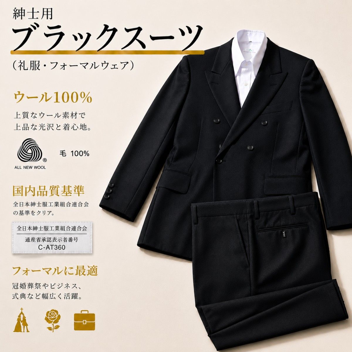 “ROVEL”品牌 男士双排扣西装 黑色正装 上下套装+长袖Y恤