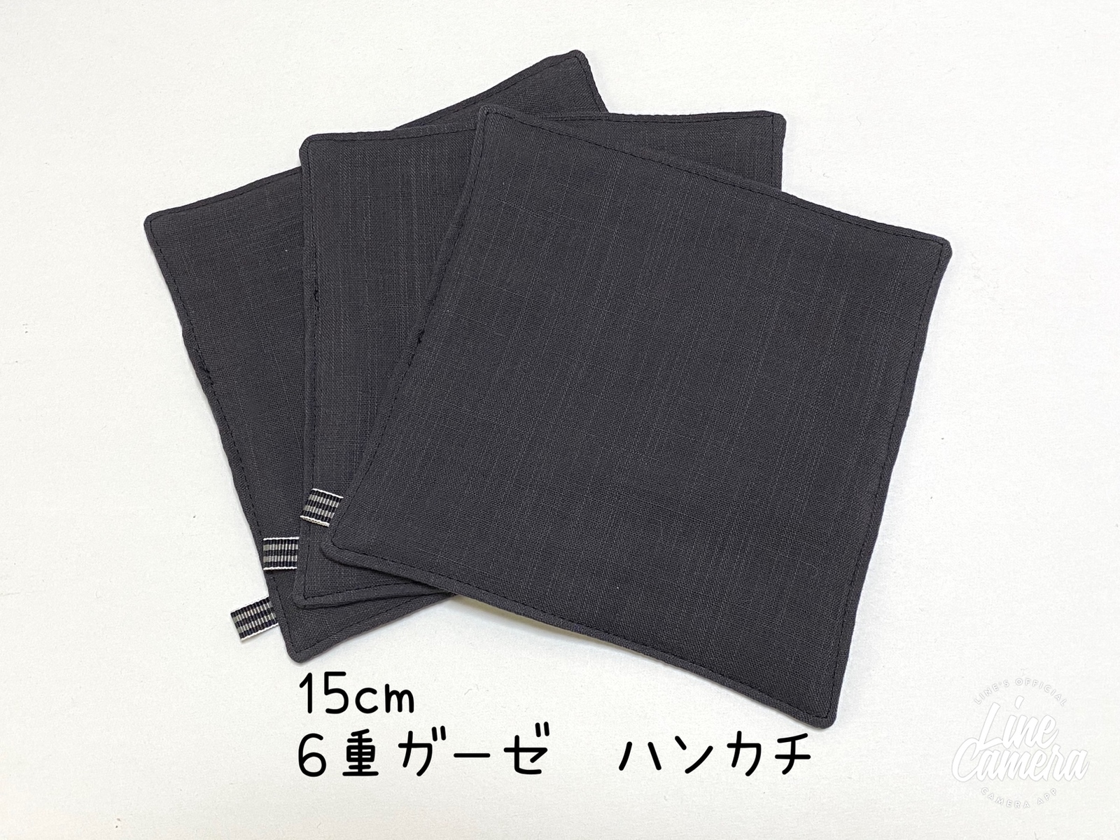 (198毫米宽三层纱布手帕 15cm 灰色3件套装