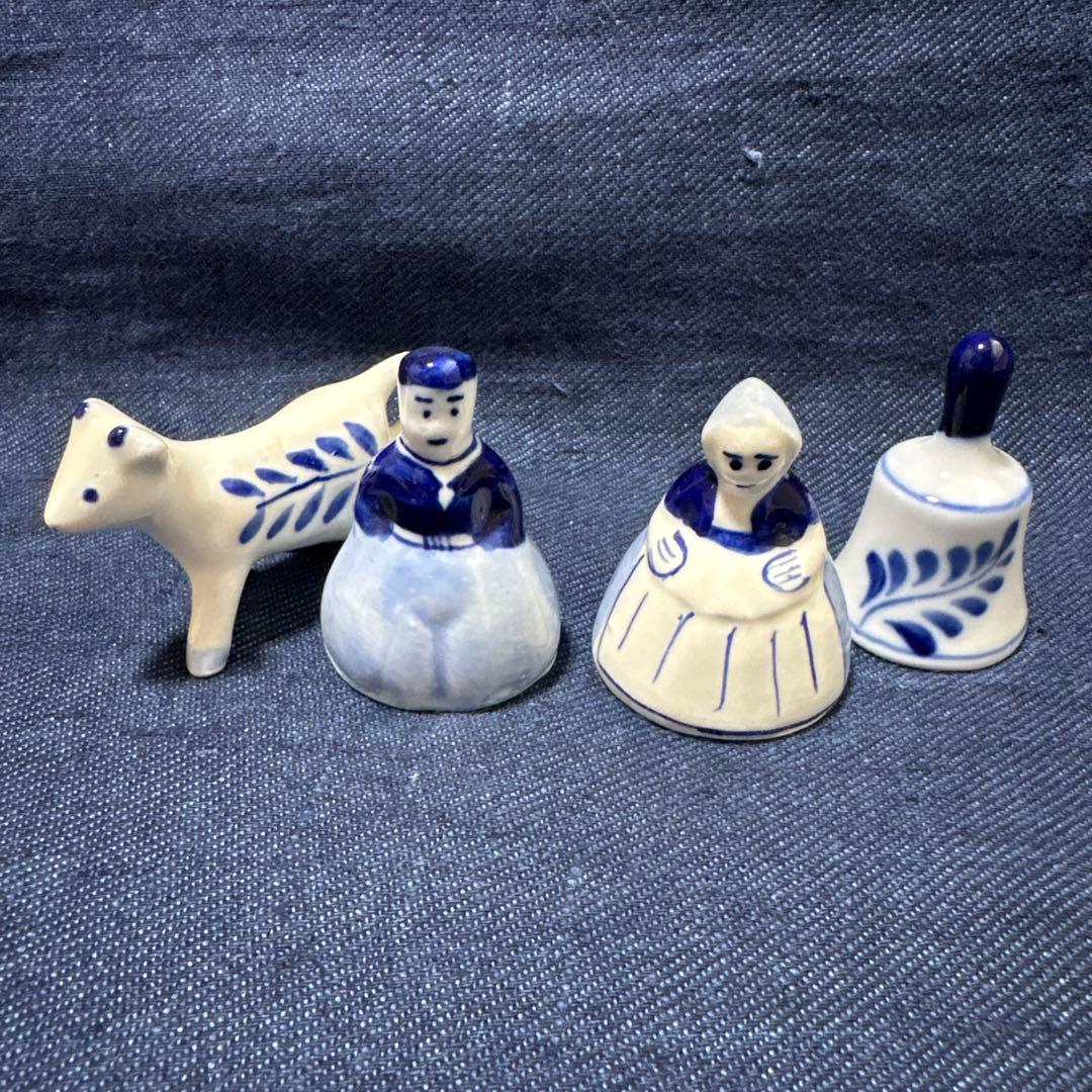 Swiss Ceramic Figurines Miniature Ornaments (Approx. 5cm) Cow, Man, Woman, Bell