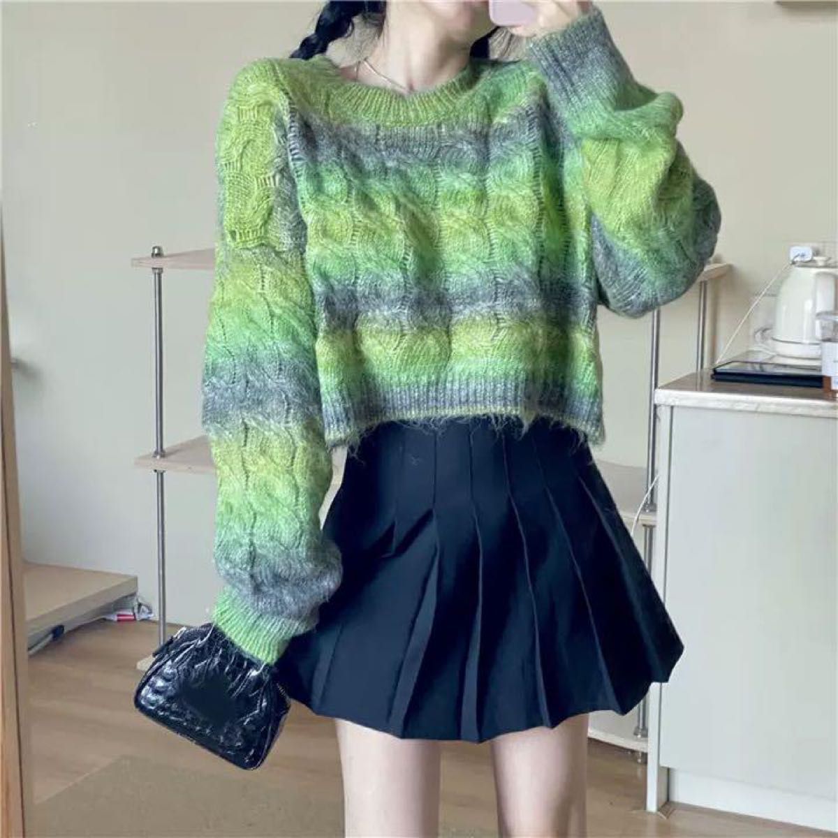 促销商品 彩色条纹 渐变 电缆针织
