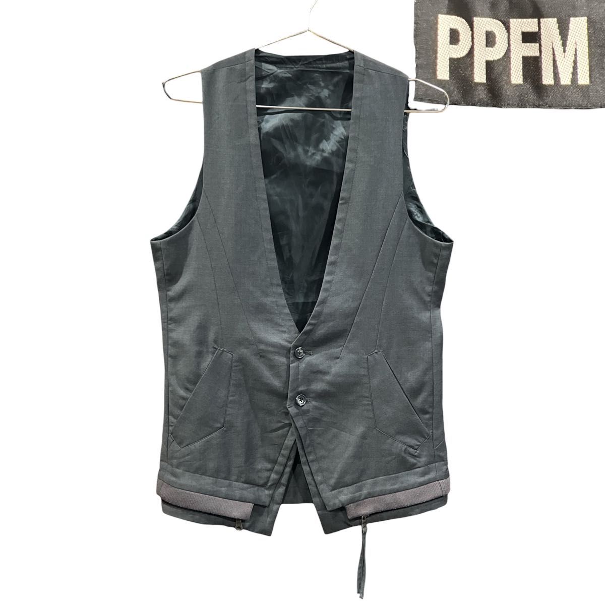 千禧年00年代稀有典藏“PPFM”机关设计男士马甲背心灰色系L码