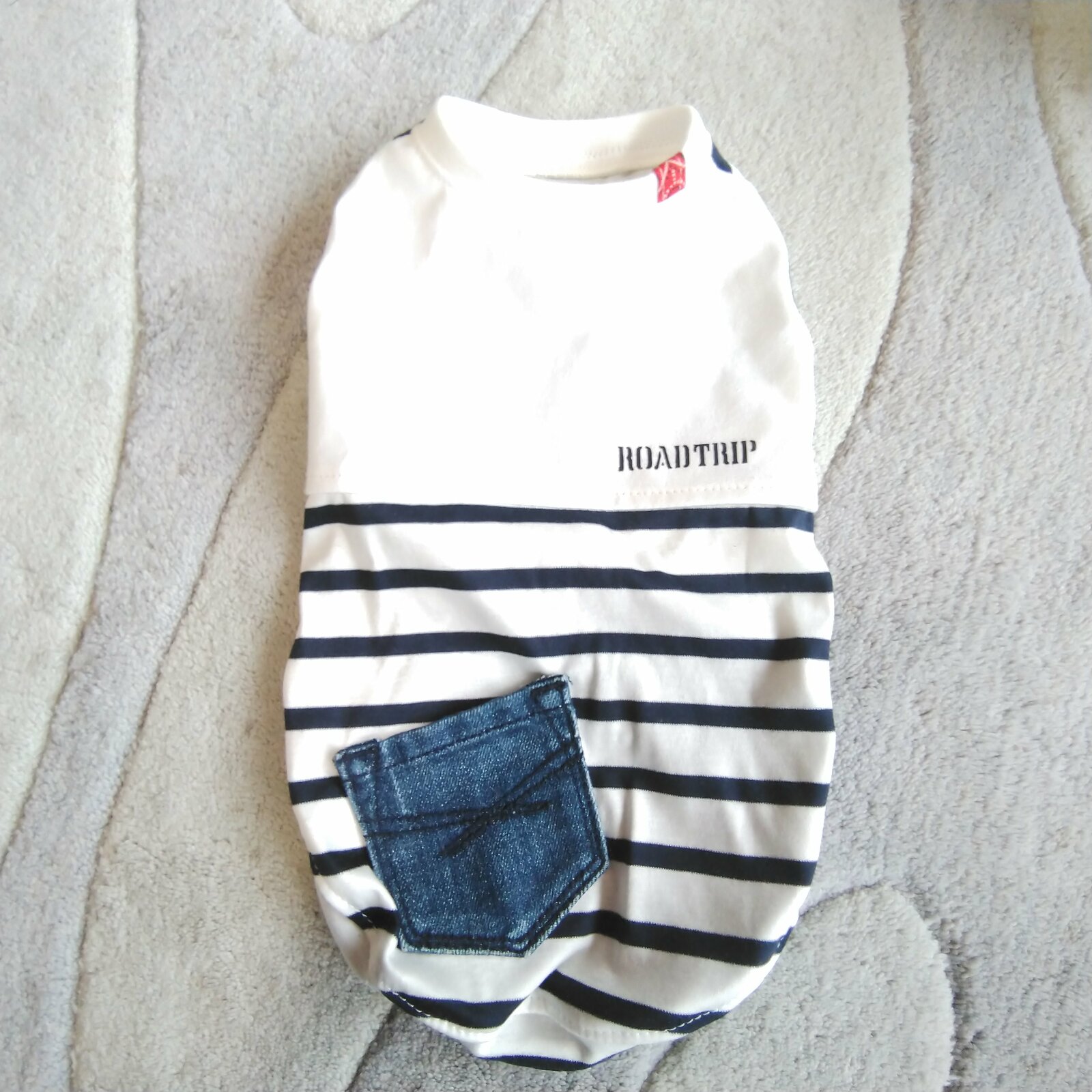 狗狗衣服！L码！条纹牛仔口袋