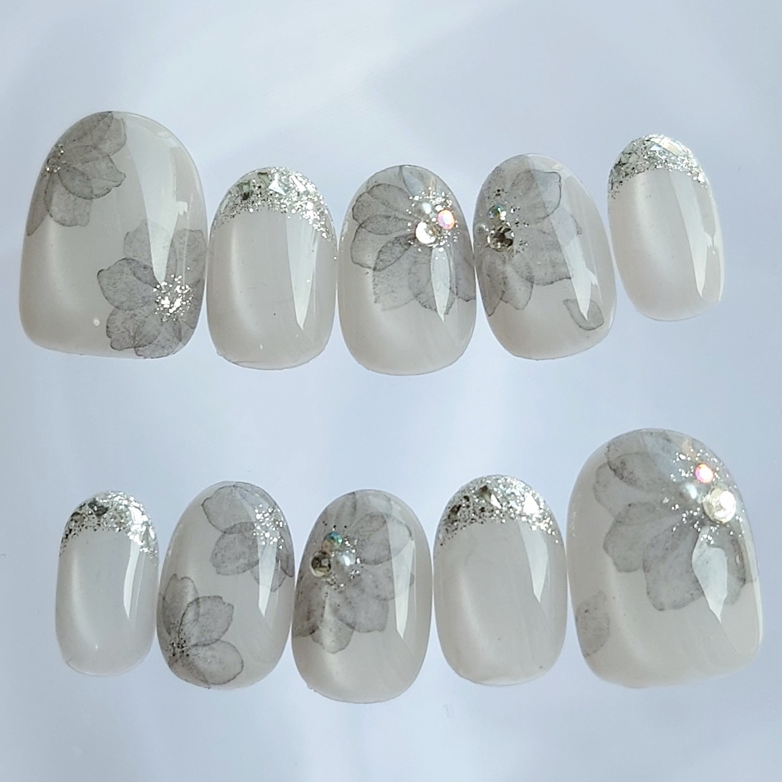 Noble chiffon⟡.* Nail Tips Flower Nail Magnet Nail Black Light Gray Bridal Wedding Pre-shoot Coming of Age Ceremony Graduation Ceremony Elegant