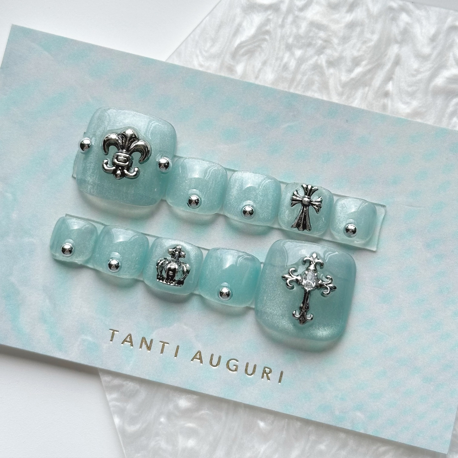 【Sale| FOOT 】Nail Tips for Feet, Sparkly Magnetic Light Blue Summer Blue Jelly Style Gal Beach