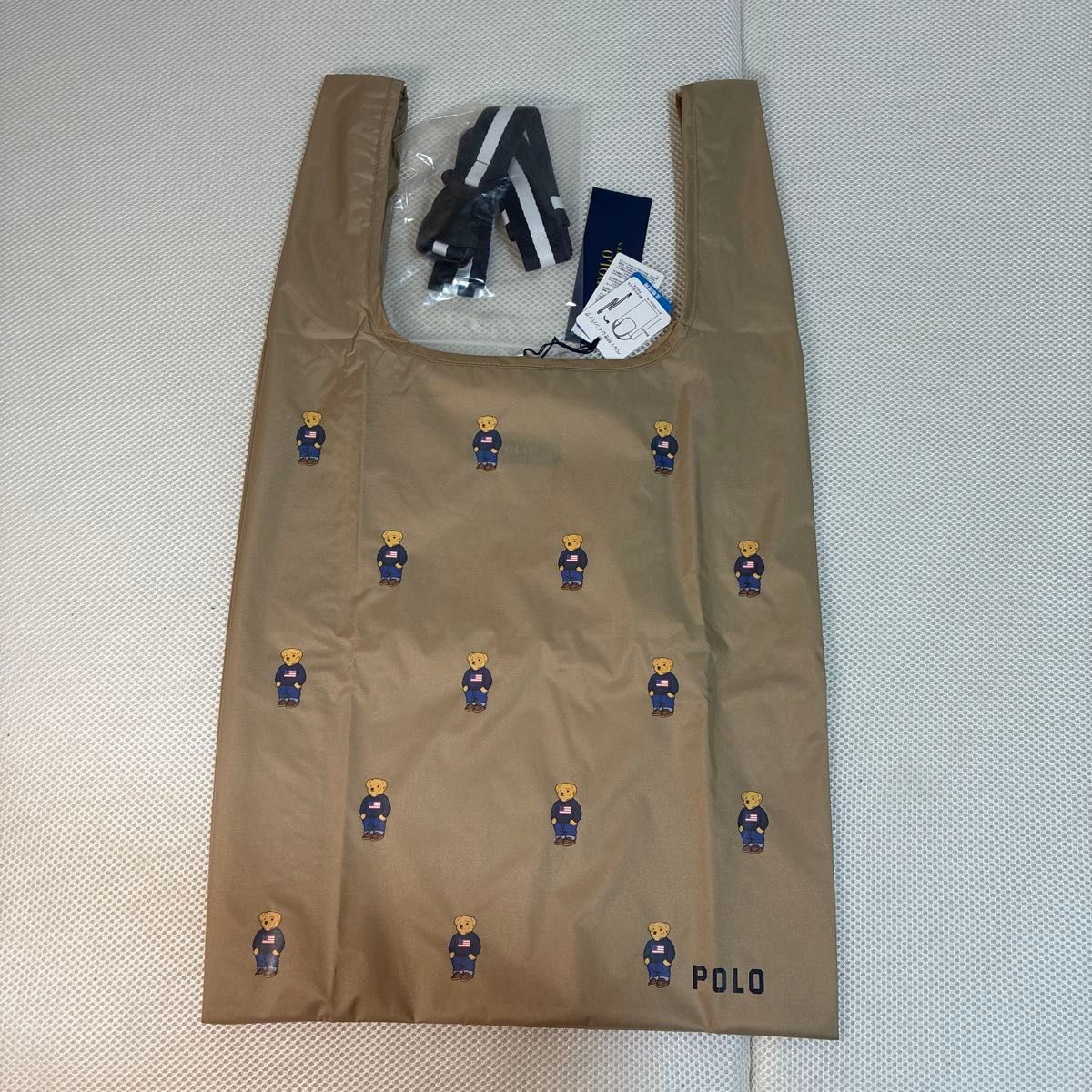 【全新未使用】Polo Ralph Lauren 熊图案 带腰带 两用 防水雨衣包 米色