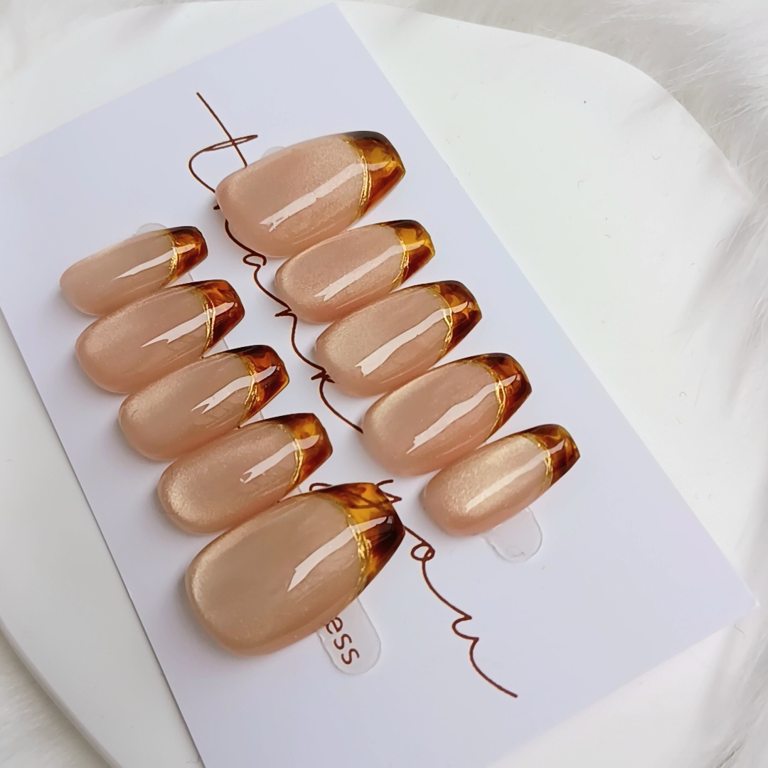 [Popular] Sheer Tortoiseshell French Style🍁Nail tips, magnetic nails, mirror nails, tortoiseshell nails, French nails; autumn, winter, sophisticated nail designs, simple nails, gold accents; for entrance ceremonies, graduation ceremonies, weddings, coming-of-age ceremonies; spring, summer.