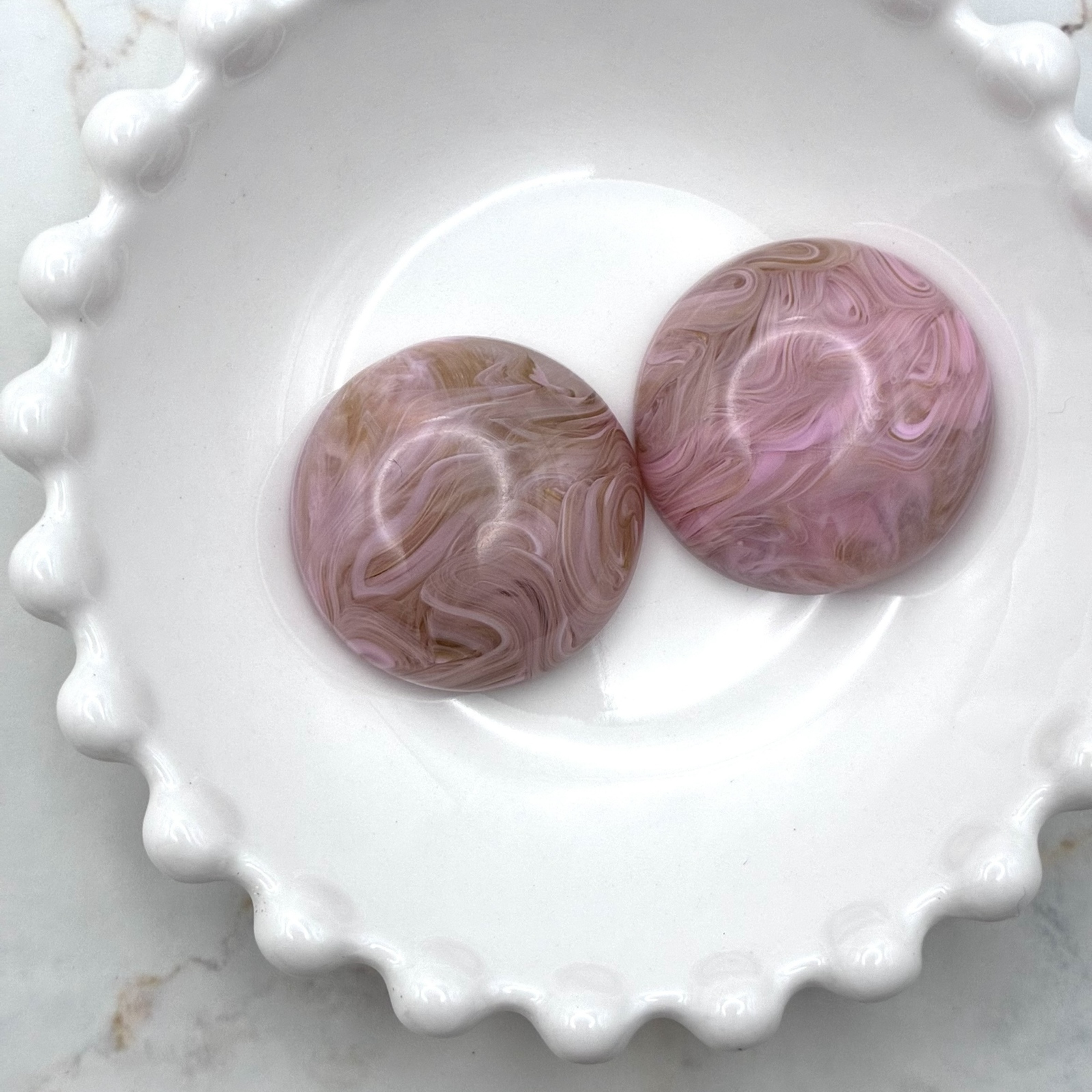 【27.5mm ② 】vintage round cabation粉色米色大理石2个套装