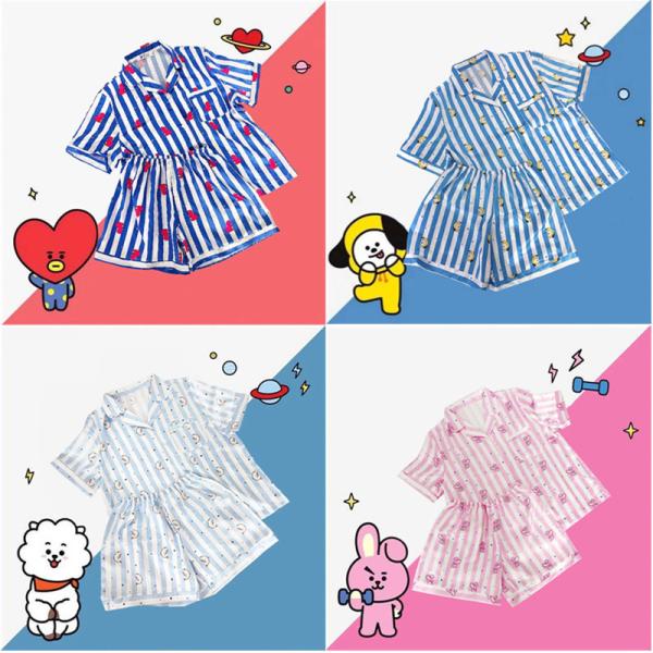 防弹少年团周边夏季款睡衣室内服短袖短裤轻薄韩版女士套装夏春秋季BT21条纹潮流情侣款