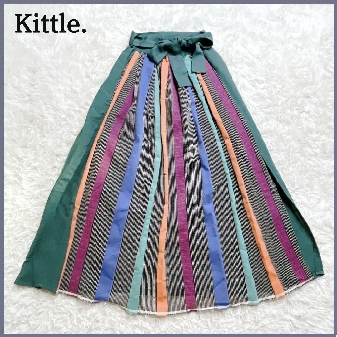 Kittle.长裙条纹亚麻布混合民族主义