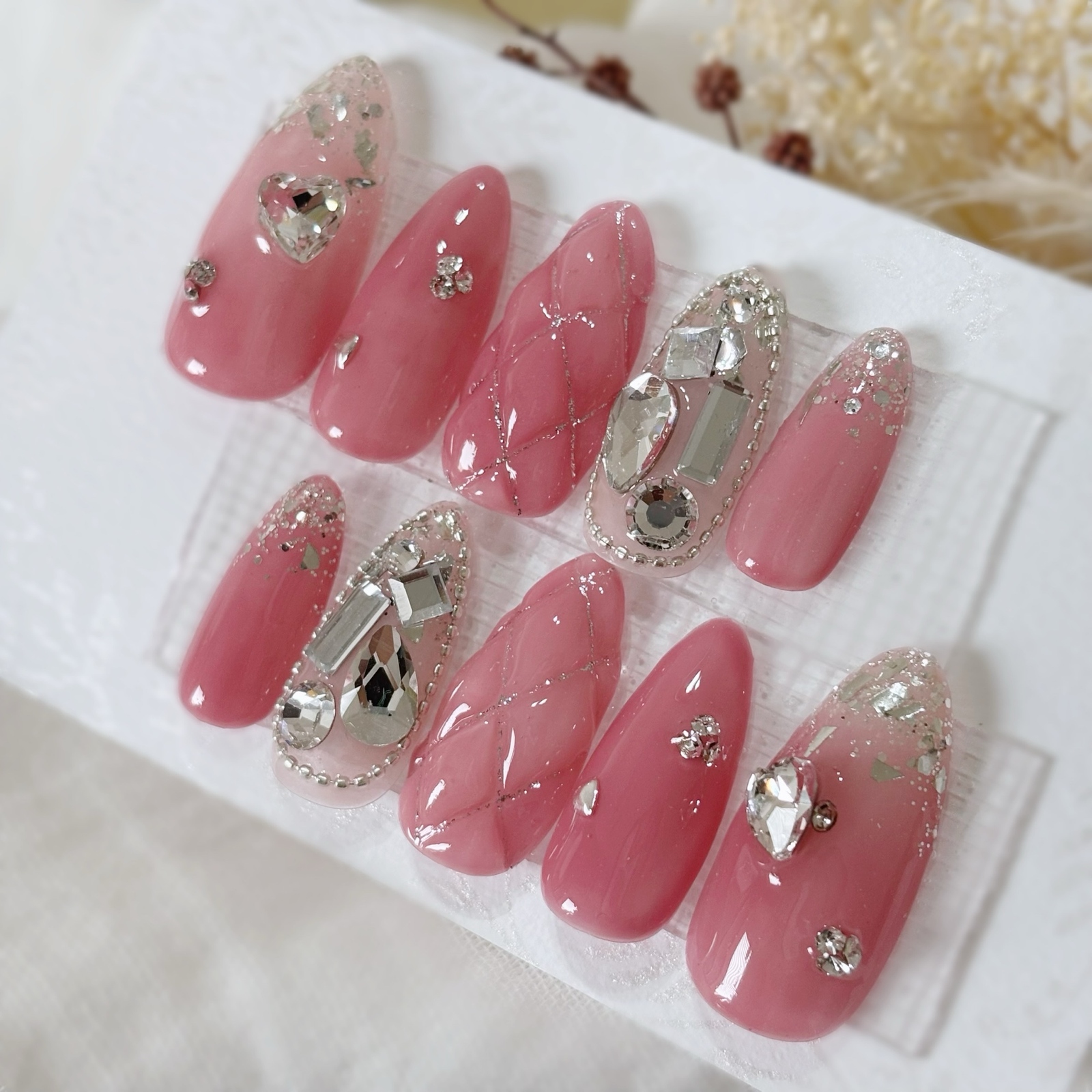 Sparkling Pink Urumi Kyoho♡Quilting♡Fully Glittered One-Horn Nail