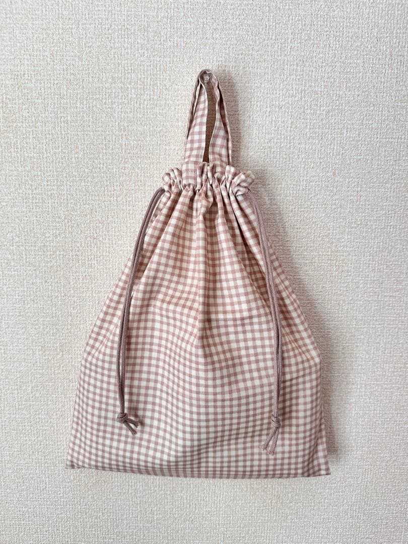 Latte Brown Gingham Check Pink Drawstring Bag Gymnastics Uniform Bag Changing Bag
