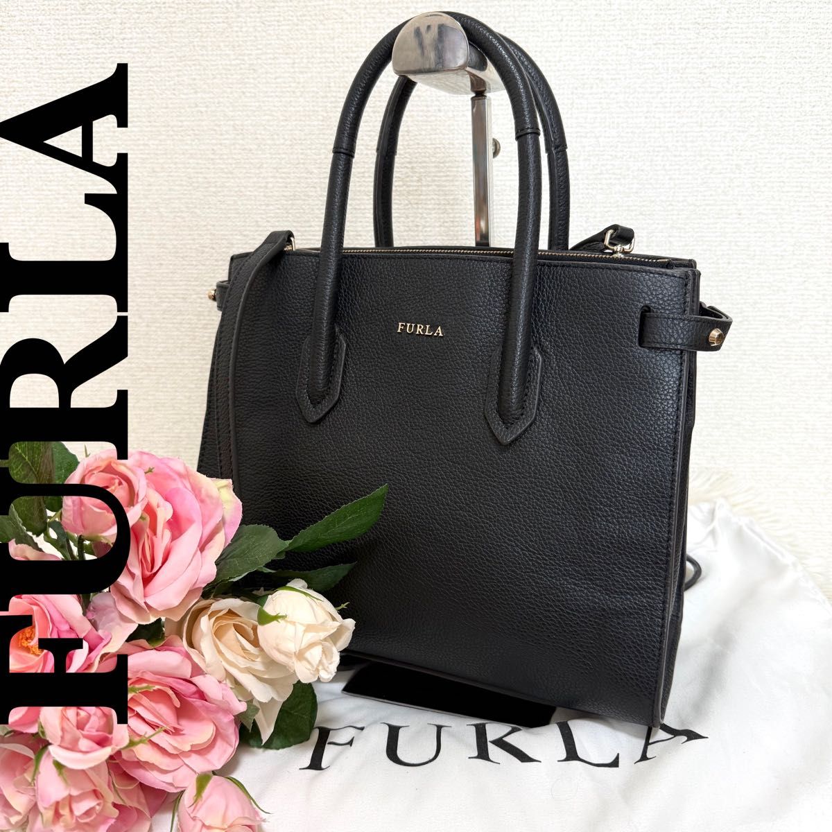 【近乎全新】 FURLA Furla 黑色手提包 肩带 2way
