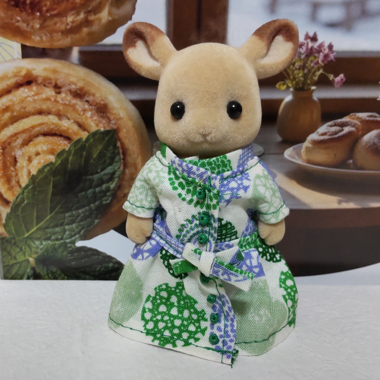 Sylvanian Families 北欧圆圈图案立领衬衫连衣裙 妈妈款 绿色