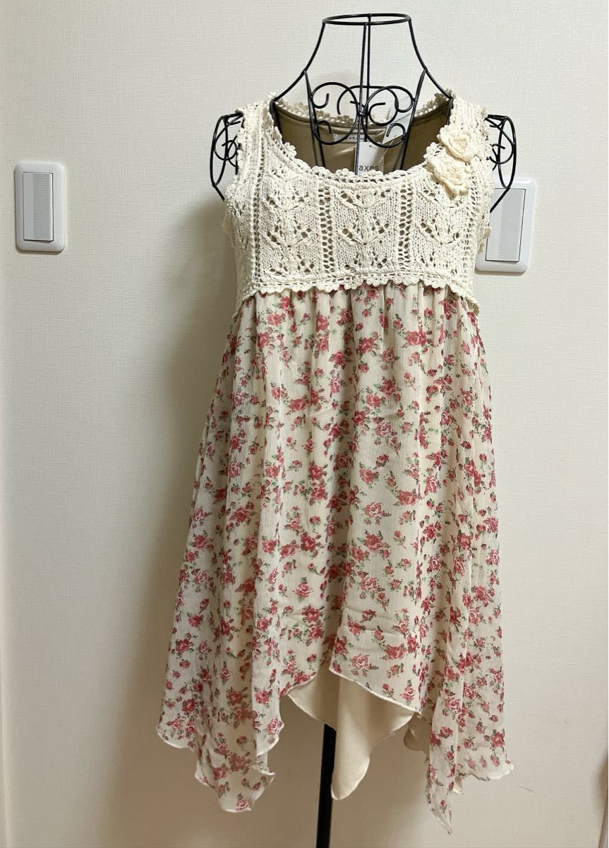 新品 アクシーズファム 異素材ドッキングチュニックワンピース ( M )