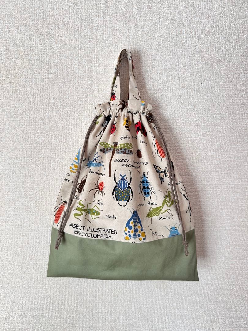 Insect Encyclopedia Pattern Green Drawstring Bag for Gym Clothes or Change of Clothes
