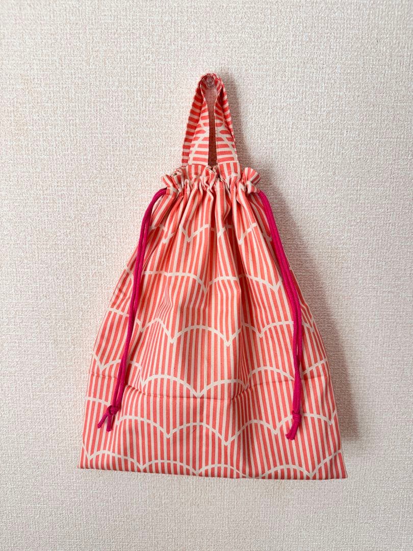 Wavy Pink Striped Drawstring Bag, Gym Clothes Bag, Change-of-Clothes Bag