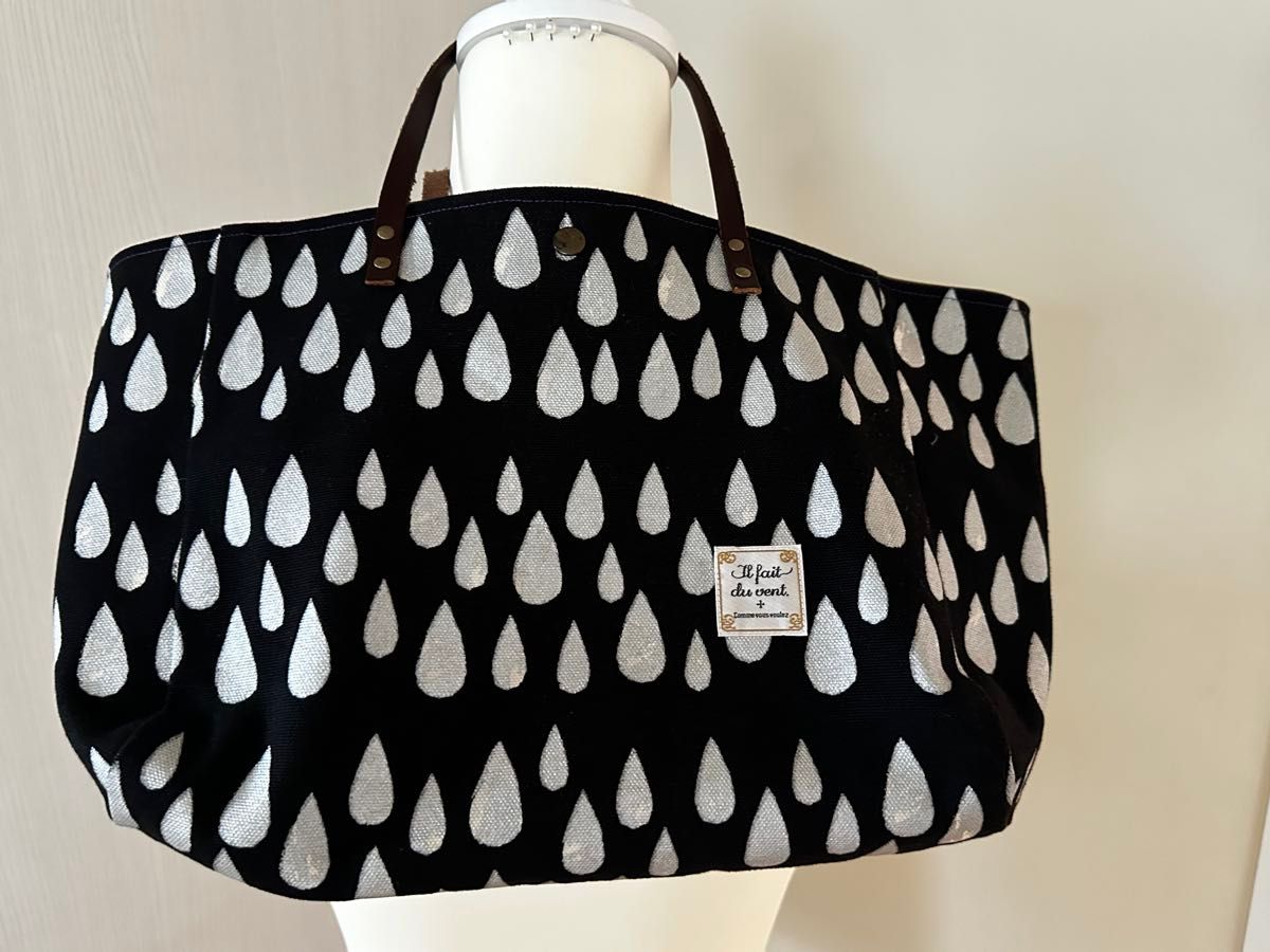 Handmade Tote Bag, Droplet Pattern, Black × Silver