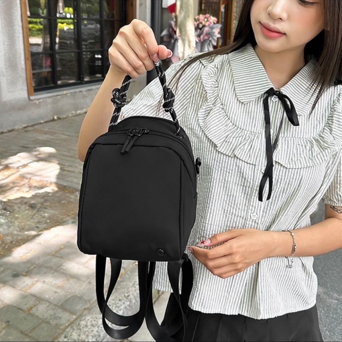 Price reduction: 3-way black mini backpack shoulder bag for women, lightweight handbag, nylon, brand new, unused