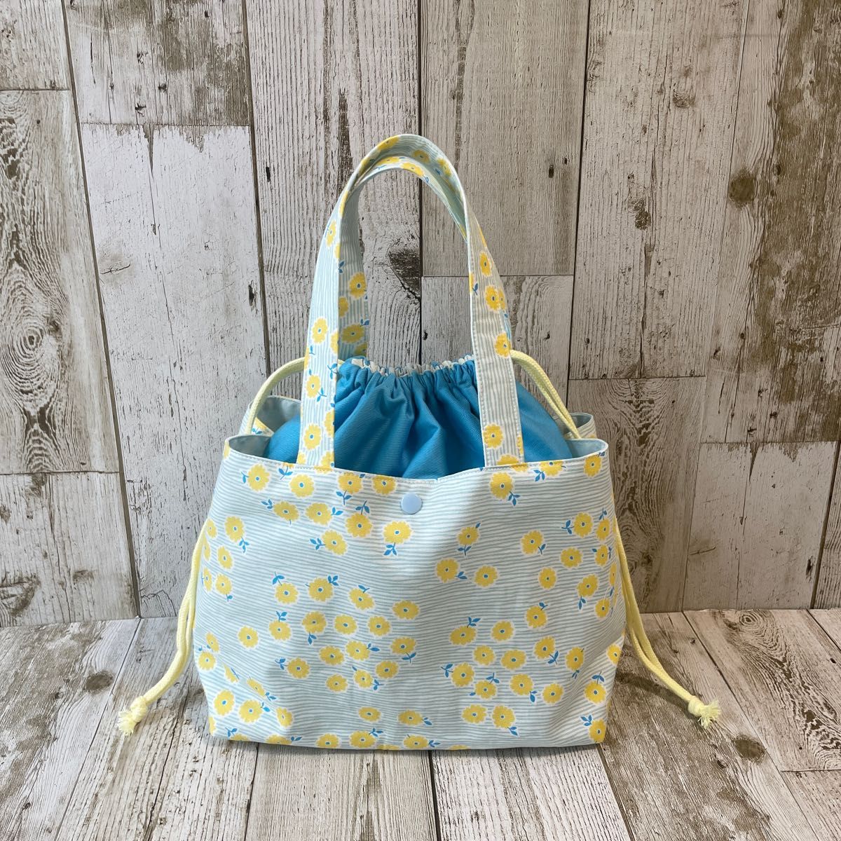 Nina Virta Drawstring Bag with Side Pockets Tote Bag Handmade