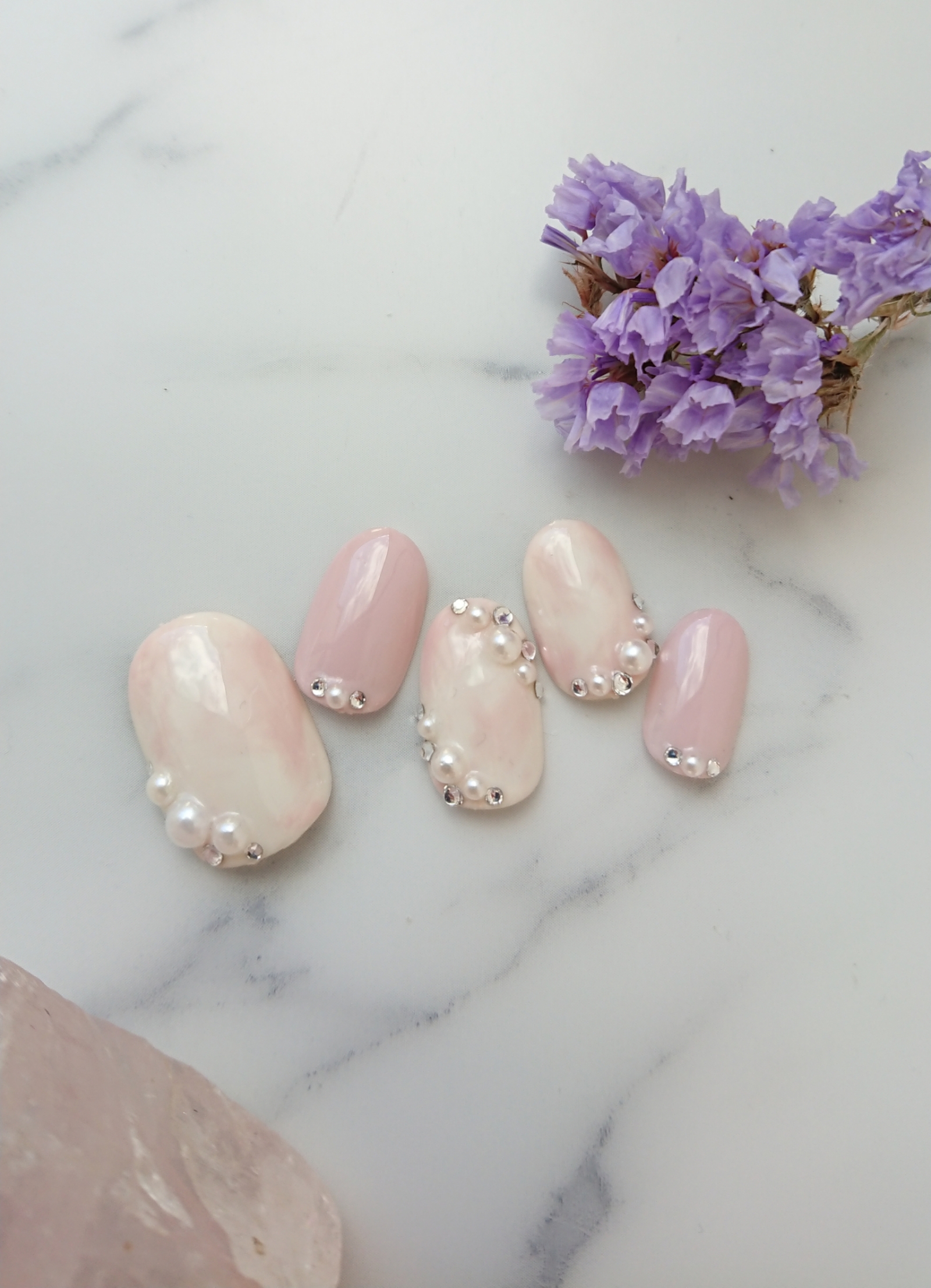 ~Fluffy Marble Nail Tips♡