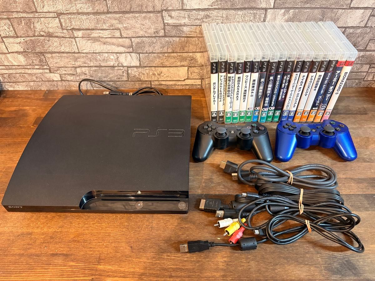 SONY PlayStation3 PS3 Console Black with 2 Controllers and 17 Games Set
