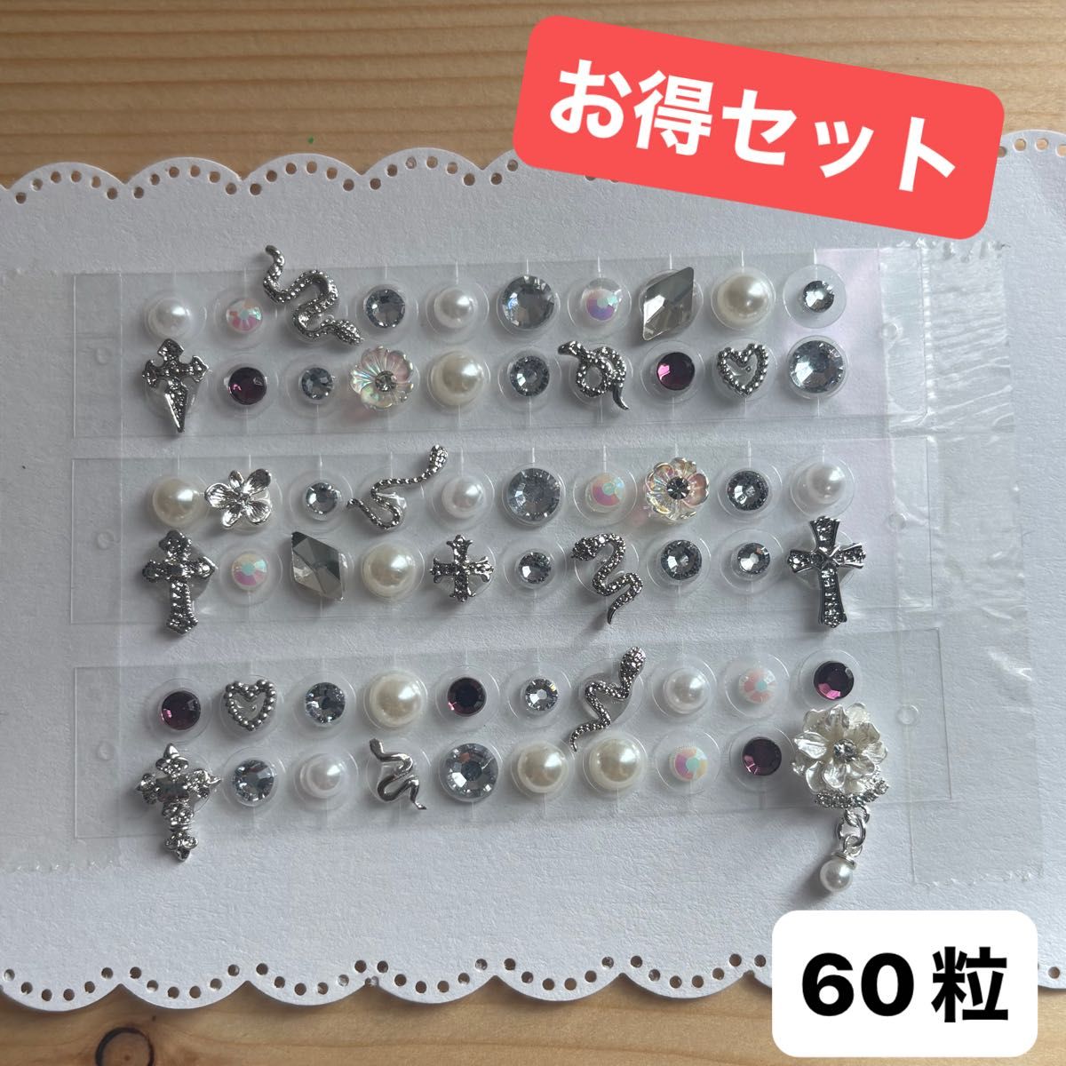 Ear Acupressure Jewelry Set, 60 Pieces, Silver-Tone, Pearl and Stone Designs