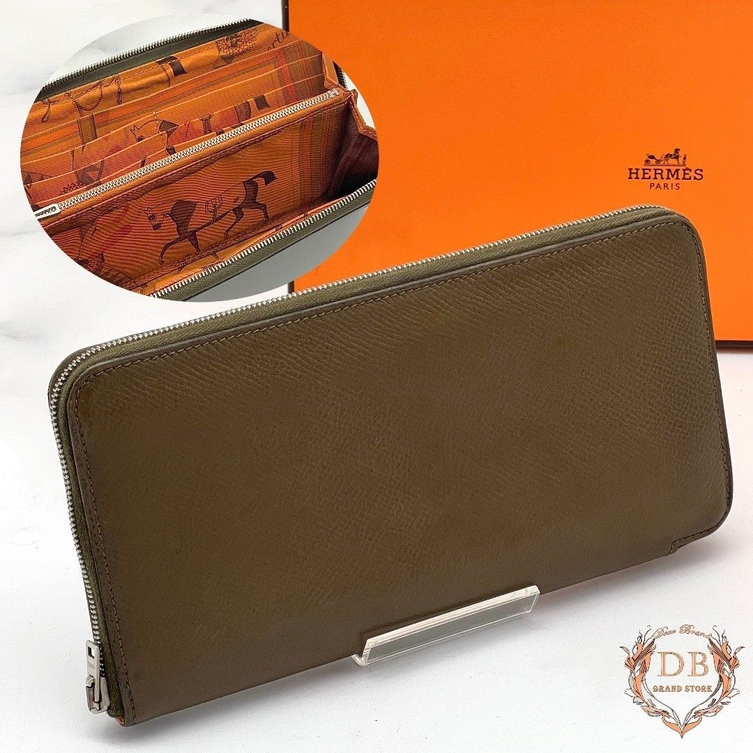 Hermès Azur Long Silk-Inside Long Wallet in Taupe, Brown, and Orange with Horsebit Detail, Hermes Women’s Wallet with Silver Hardware