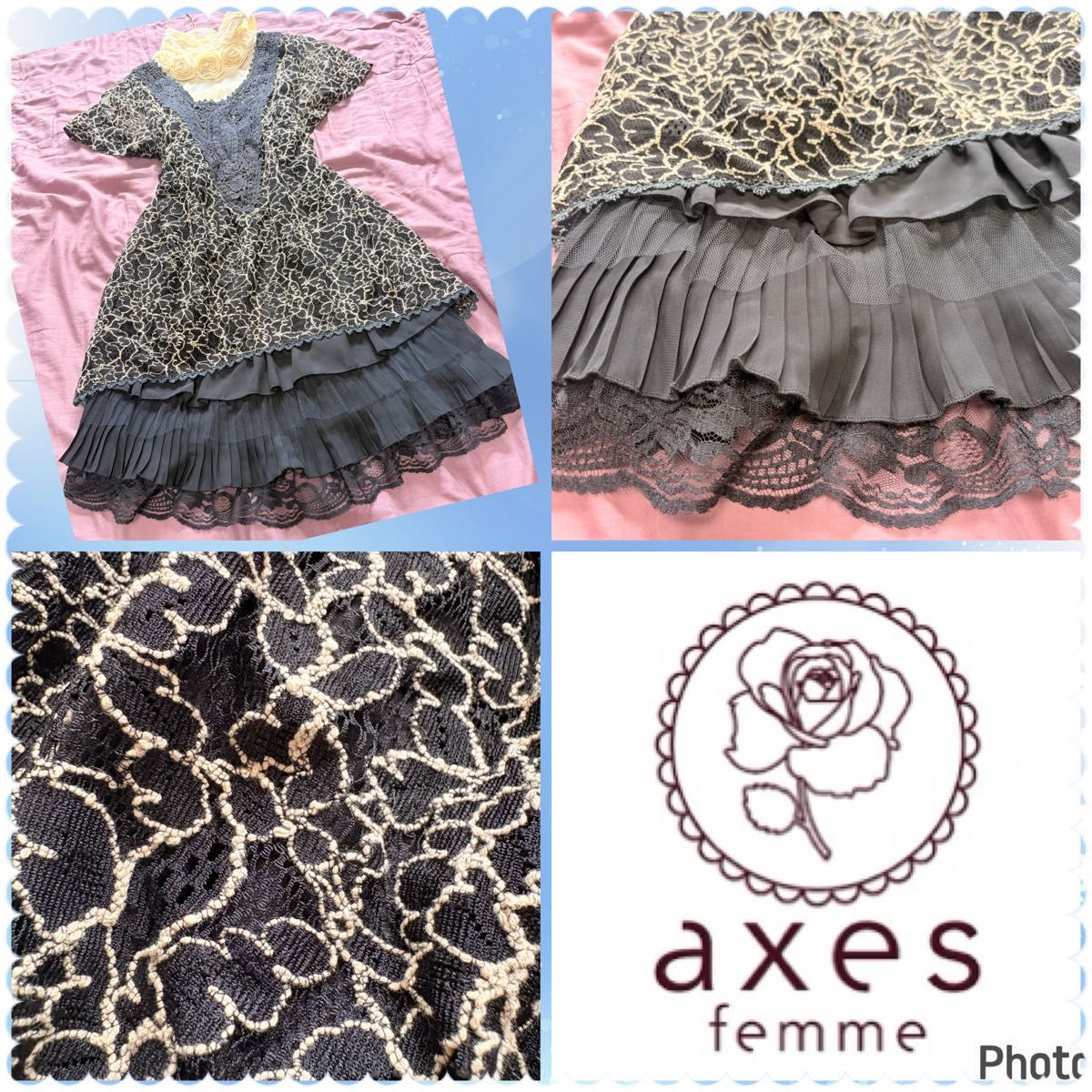 アクシーズファム★良品★ゴージャス刺繍★ボリュームフリルOP★森ガール★y2k axes 萌え系 お嬢様 フェアリーグランジ 姫