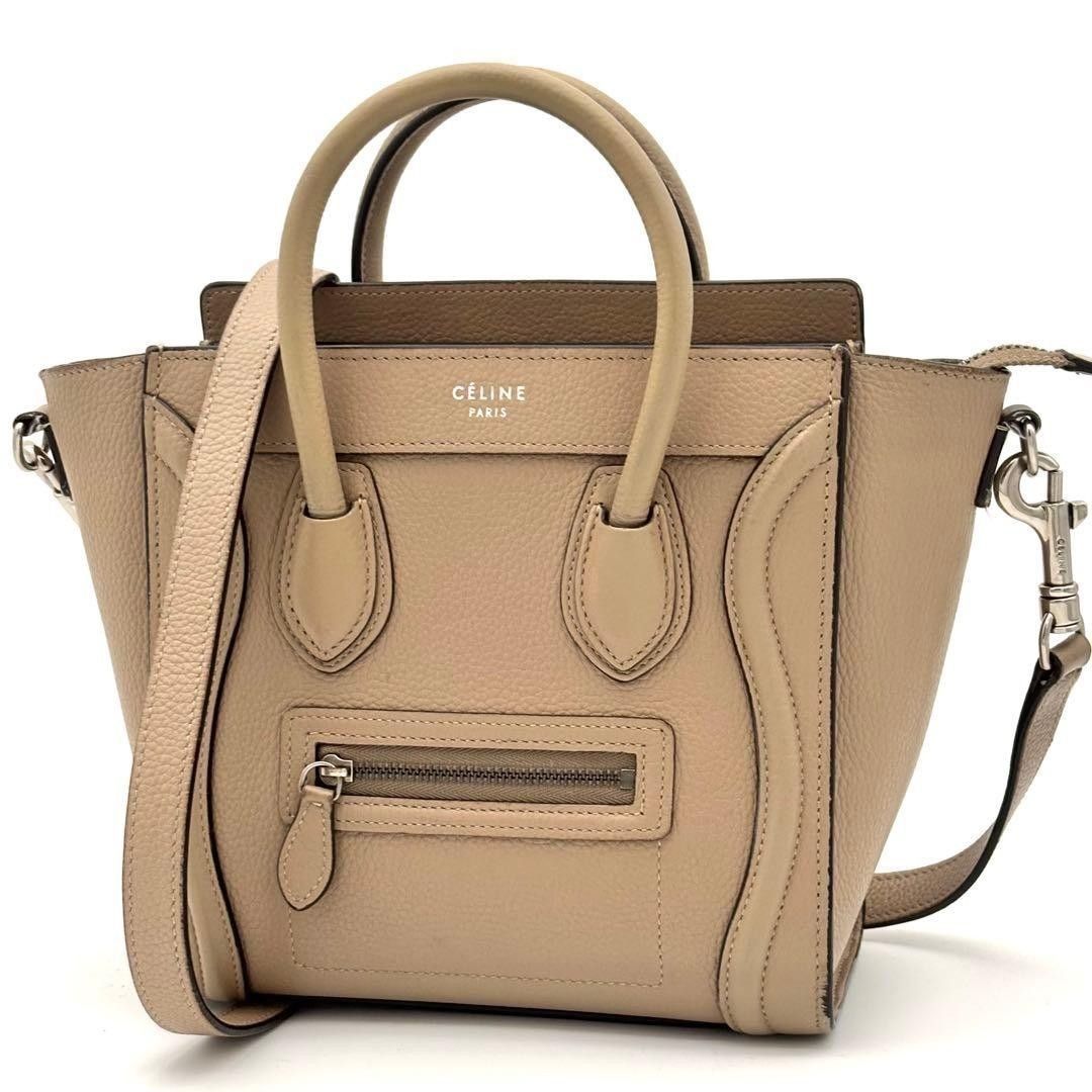 ☆美品☆Celine セリーヌ ハンドバッグ ショルダーバッグ 2way クロスボディ ラゲージ ナノショッパー ベージュ レザー