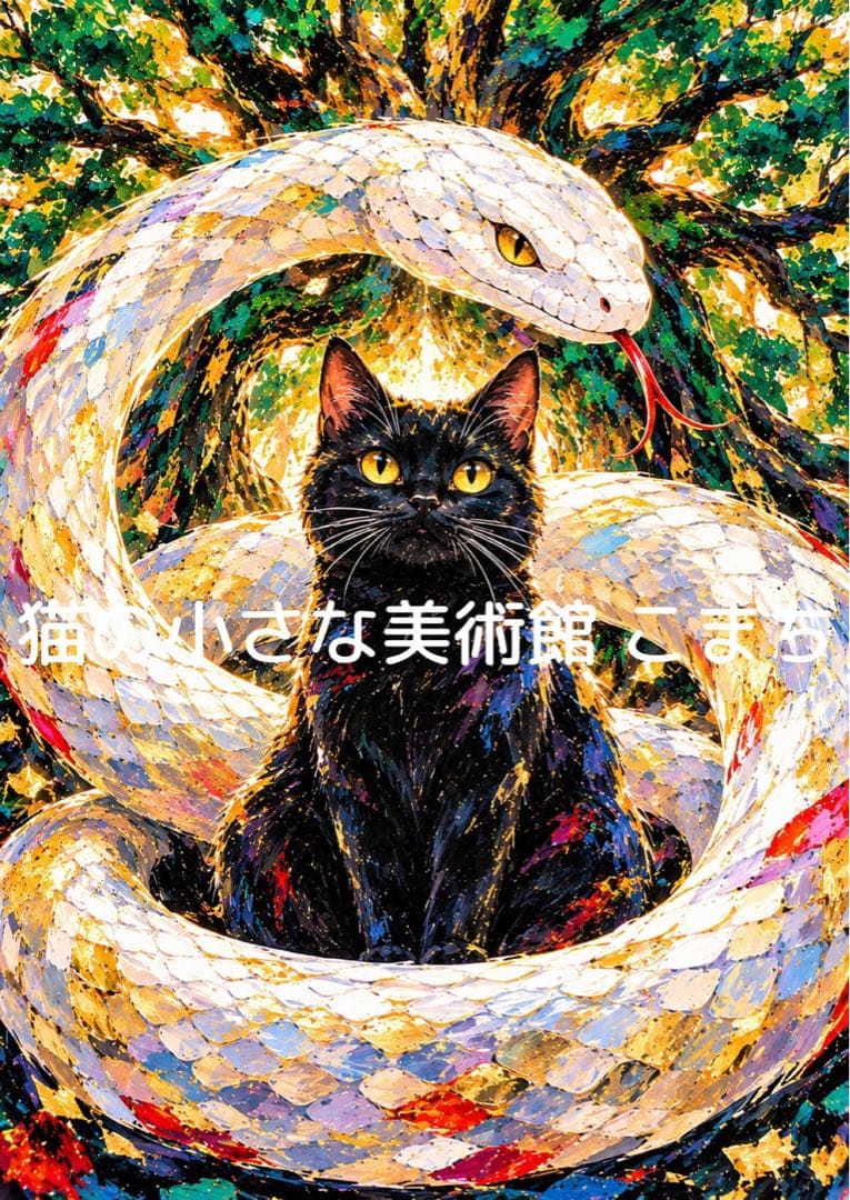 开运艺术〈仅此一幅作品〉白蛇与黑猫守护的神秘圣地·辟邪