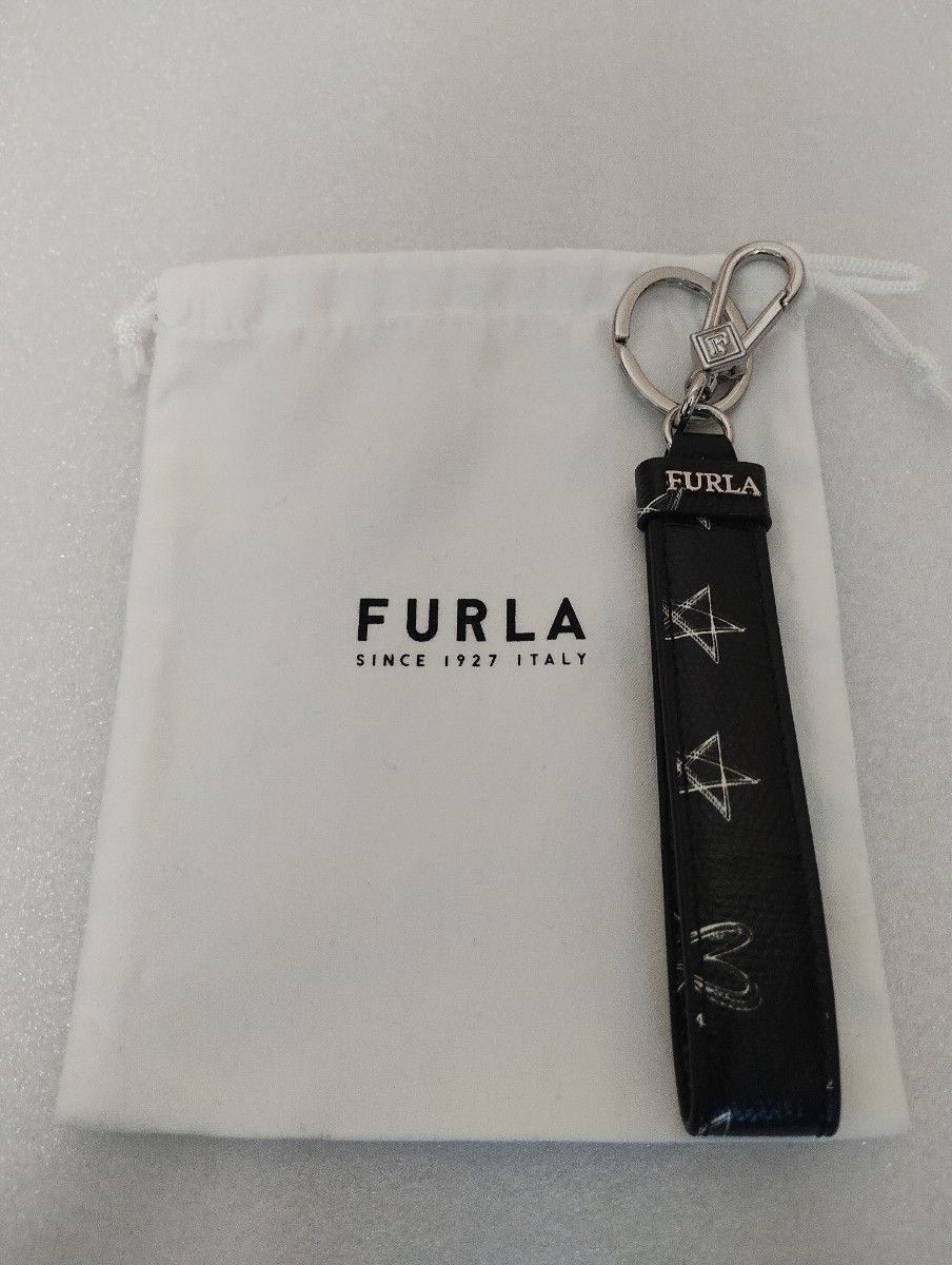 FURLA 弗拉 男士 皮革挂绳钥匙扣 黑色