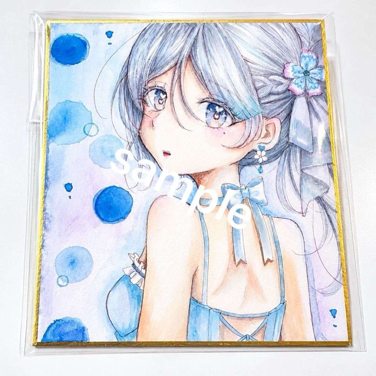 手绘插画 原创原画 迷你色纸 蓝色系 女孩