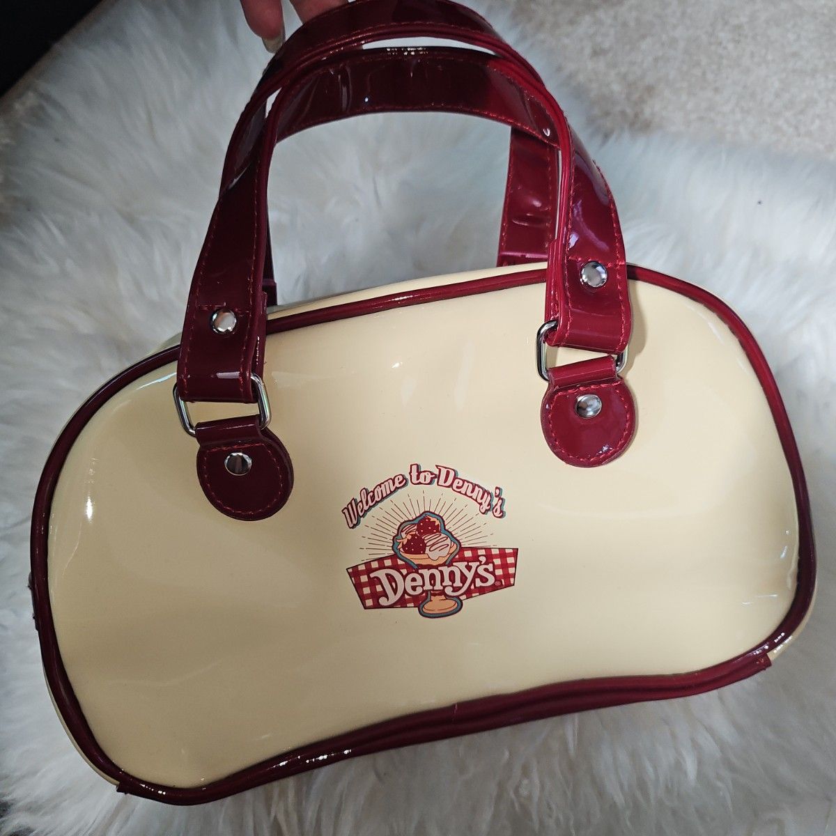 [Unused] Denny’s Exciting Raffle Prize B: Mini Enamel Bag, Custard Flavor, Mini Boston Bag, Pouch, Handbag