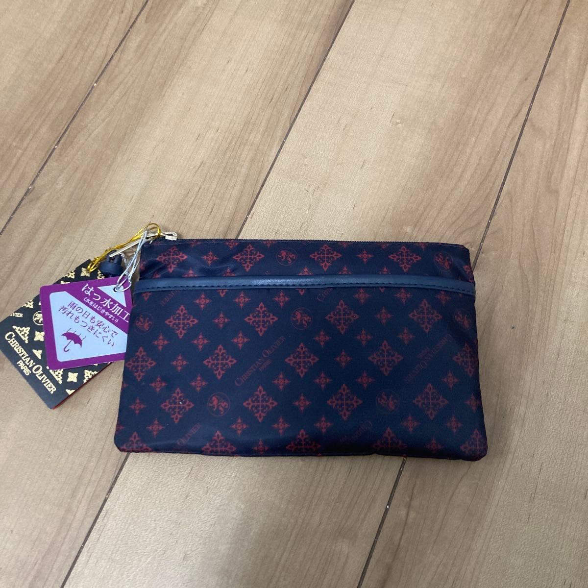 Christian Olivier Pouch Monogram Pattern Navy Water-Resistant