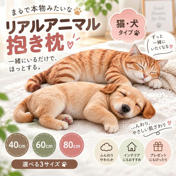 真实动物抱枕猫狗布娃娃靠垫40cm 60cm 80cm抱枕真实打印蓬松pp棉治愈系室内装饰礼物动物喜欢柔软