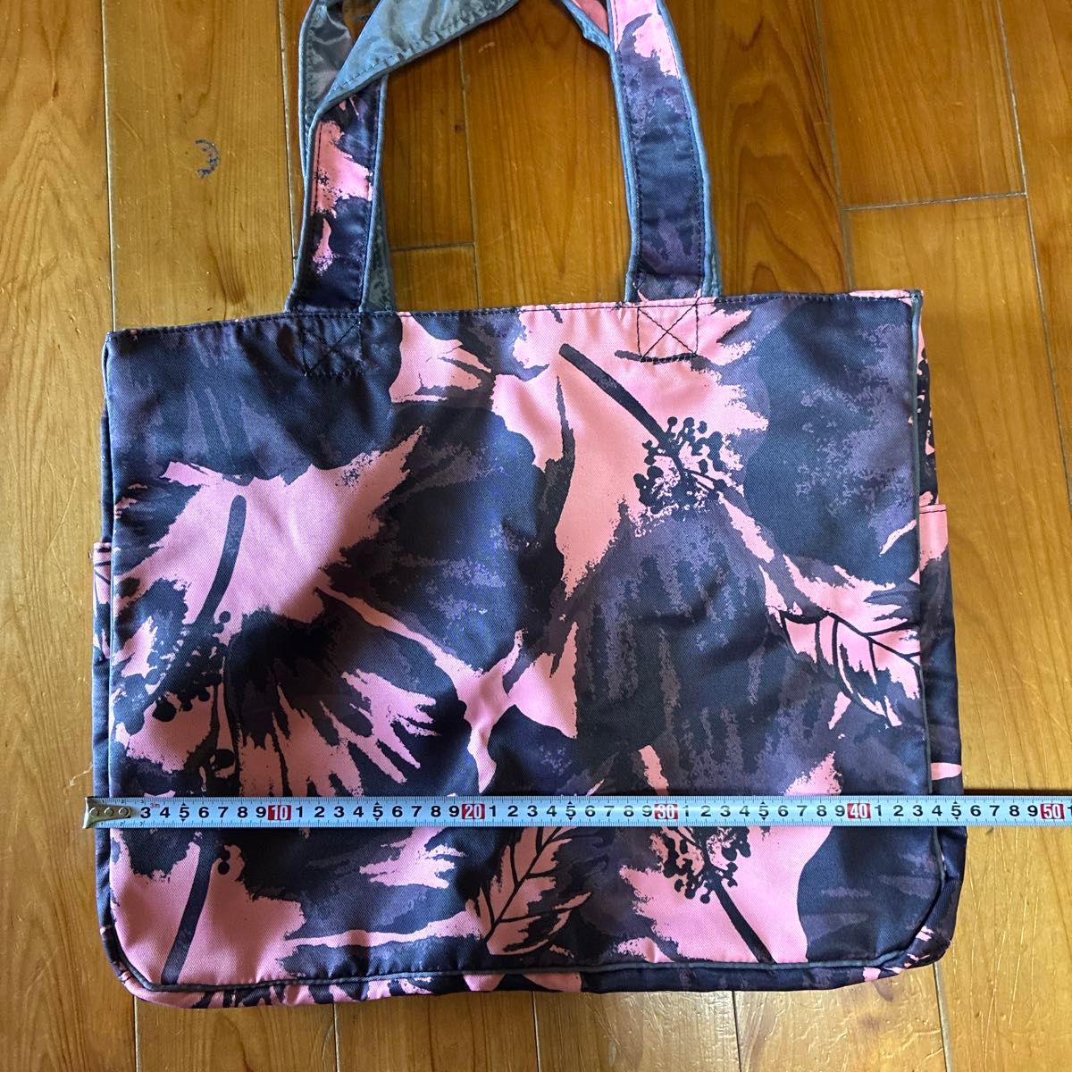 Floral-pattern tote bag, pink × black, hula dance lesson bag