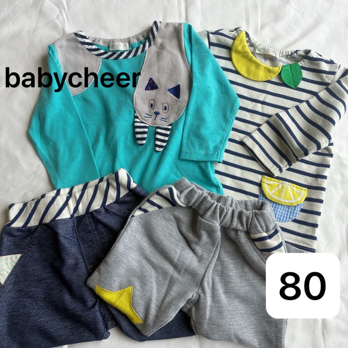 usedベビー服/babycheer ベイビーチアー 長袖Tシャツ 2枚 パンツ 2枚 まとめ売り 80cm