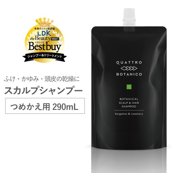 Quattro Botanico Men's Botanical Hair & Scalp Shampoo Refill - Silicone-Free, No Conditioner Needed, Addresses Dandruff and Itchiness