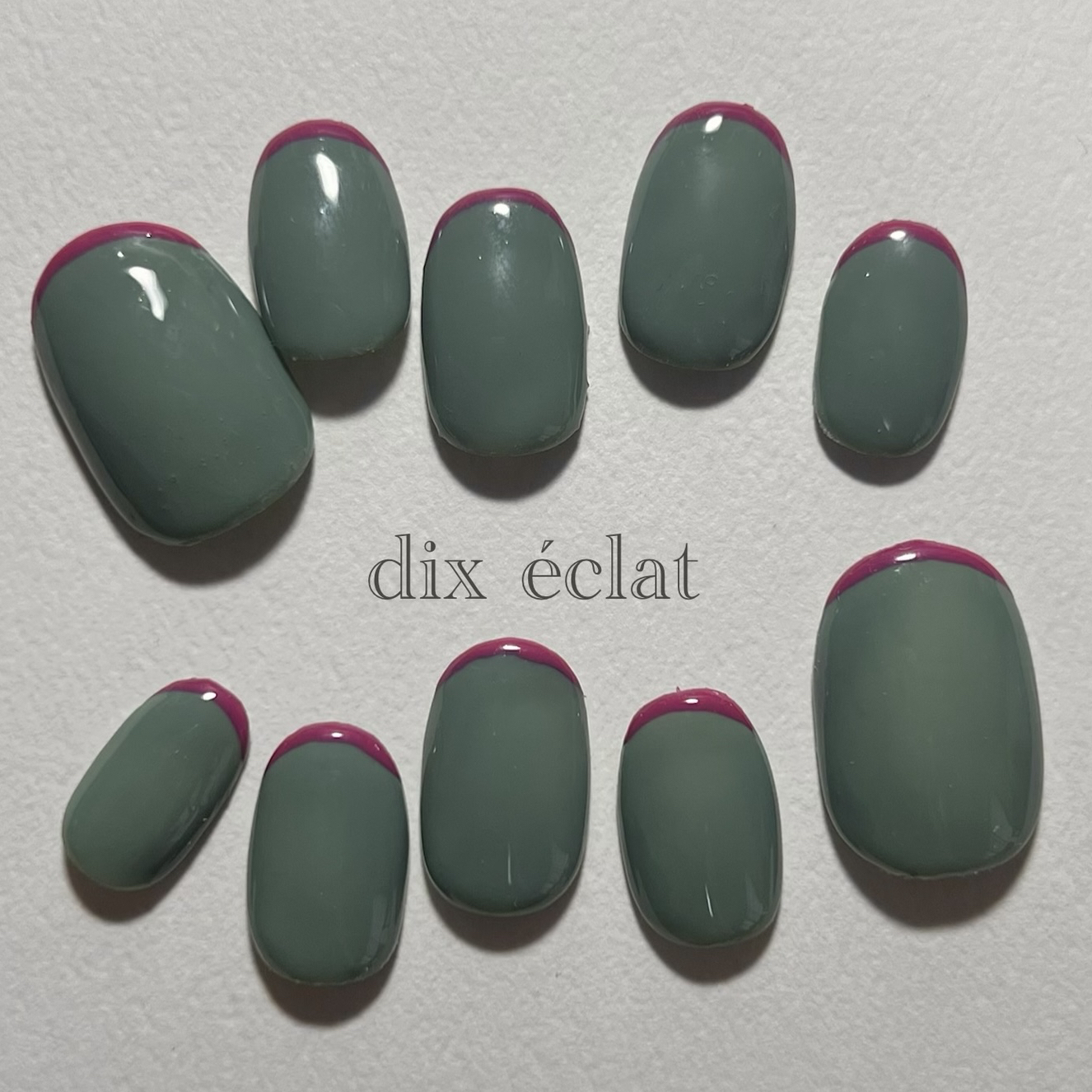 Custom Size [No. 9] Green/French/Simple/Short Oval/Nail Tip