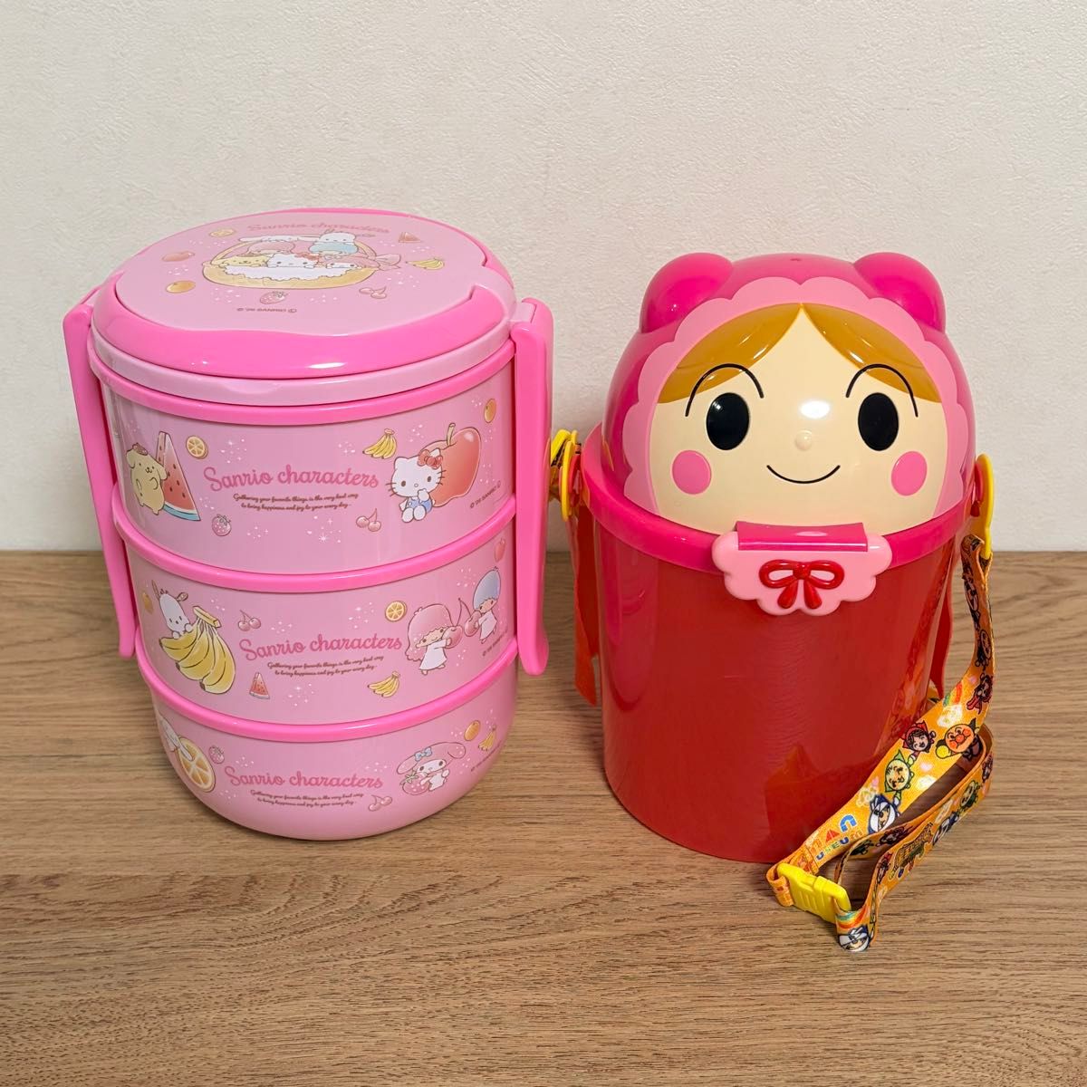Sanrio Characters 3-Tier Lunch Box & Anpanman Popcorn Case 2-Piece Set