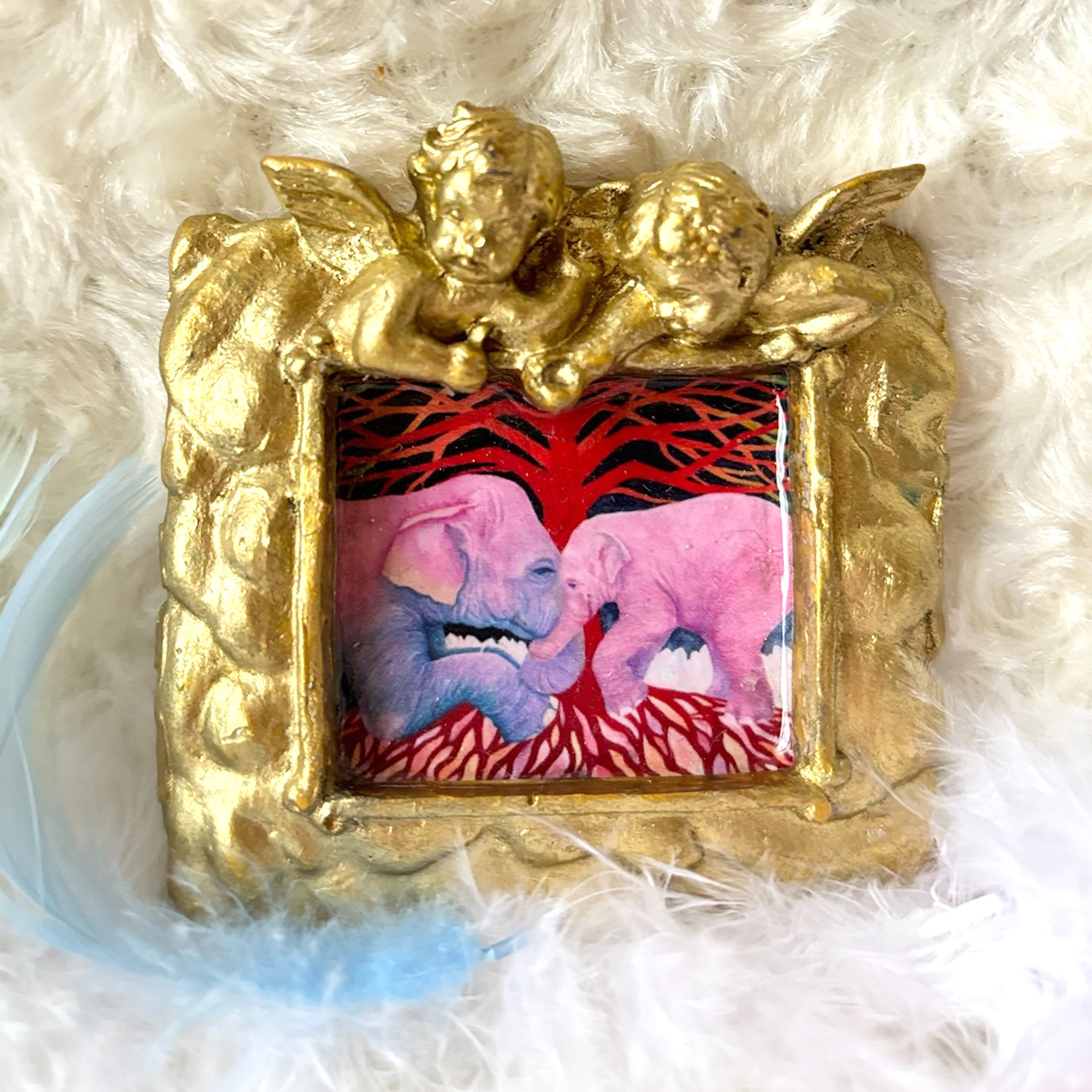马上装饰的小树脂的艺术框架【love elephant父子象】
