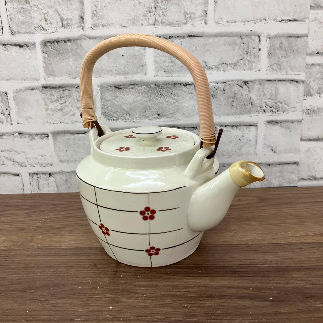 D5 【昭和复古】传统格子纹×红梅 大容量土瓶 茶具 昭和复古