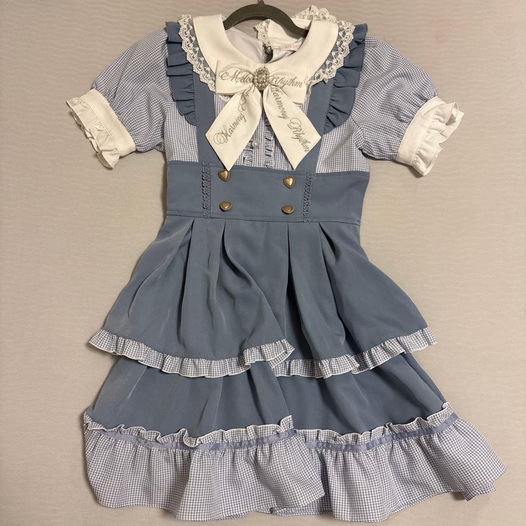 LIZ LISA 格纹蝴蝶结短袖连衣裙