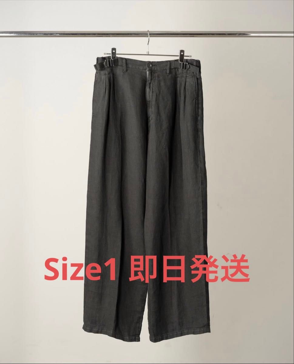 安塞尔姆 皮带款亚麻褶裥休闲裤 黑色