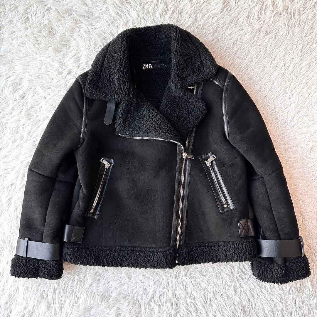 【极暖绒面 韩式】ZARA 仿羊羔毛夹克 黑色 S码 双排扣 腰带
