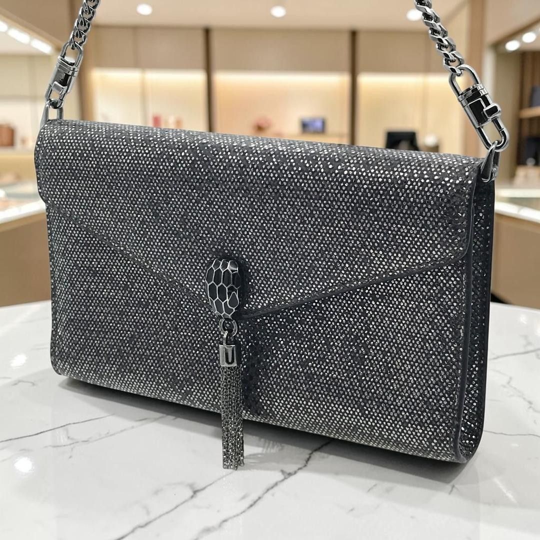 【极美品】宝格丽 蛇形链条手提包 钱包 手拿包 银色系
