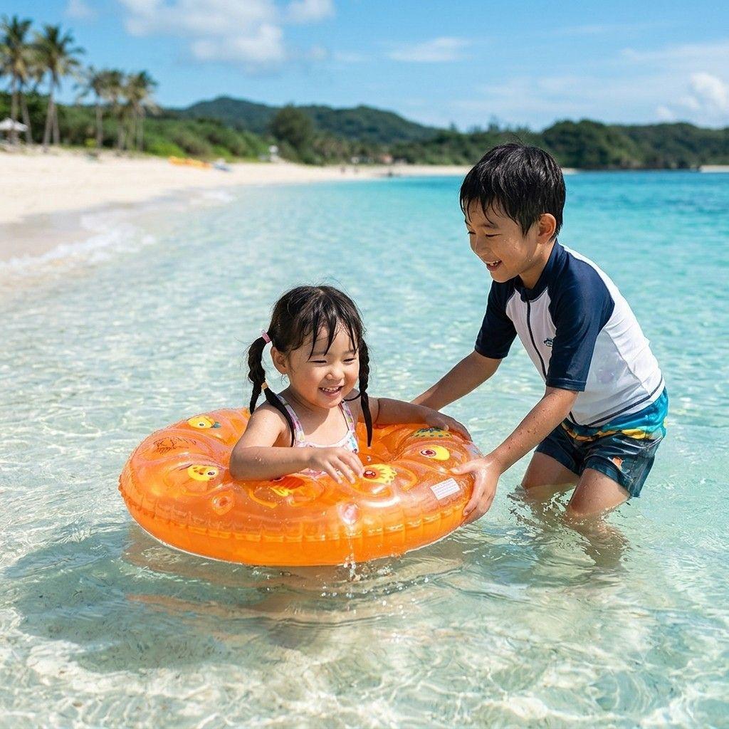 Kids’ inflatable ring, sea creature design, safety valve, for pool and beach, new