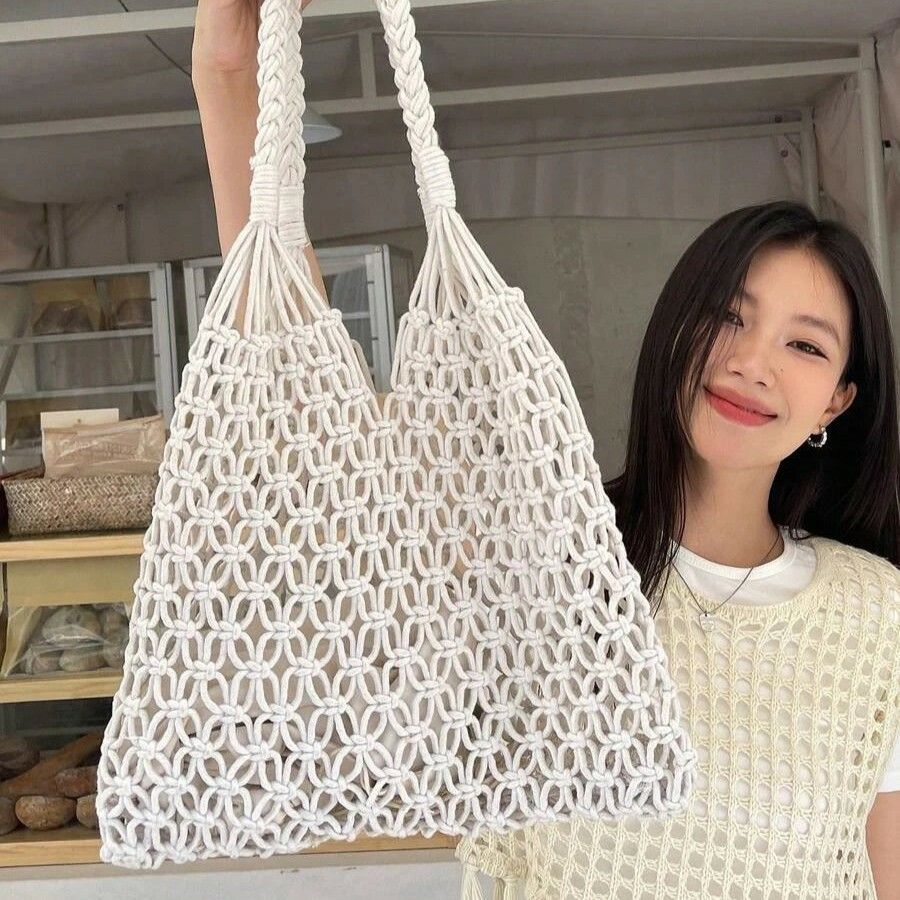 带白色吸管包的双把手春夏海滩旅行包可爱可爱的女士812892